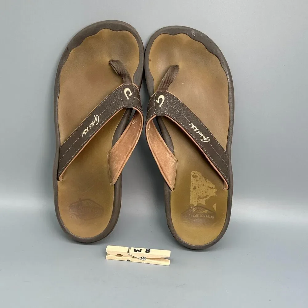 Olukai Ohana Womens 8 Brown Flip-Flop Sandals Slip-On Thong Lightweight Casual